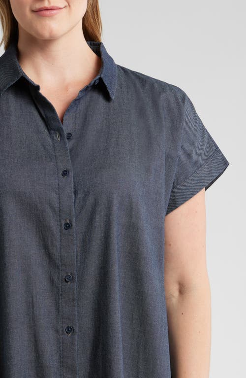 Shop Eileen Fisher Short Sleeve Organic Cotton Chambray Shirtdress In Denim