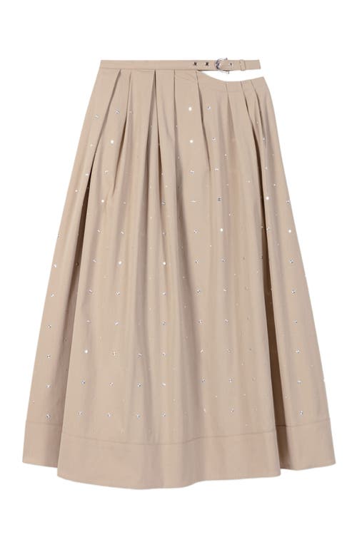 Shop Maje Long Studded Cotton Skirt In Beige