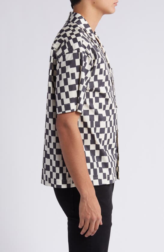 Frame Retro Print Oversized Button Down Camp Shirt In Dark Navy