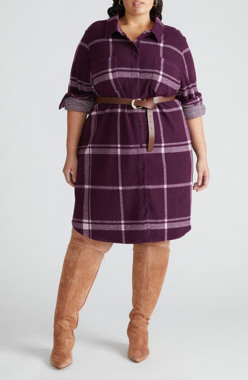 Universal Standard Long Sleeve Check Flannel Shirtdress in Oversized Burgundy Check 