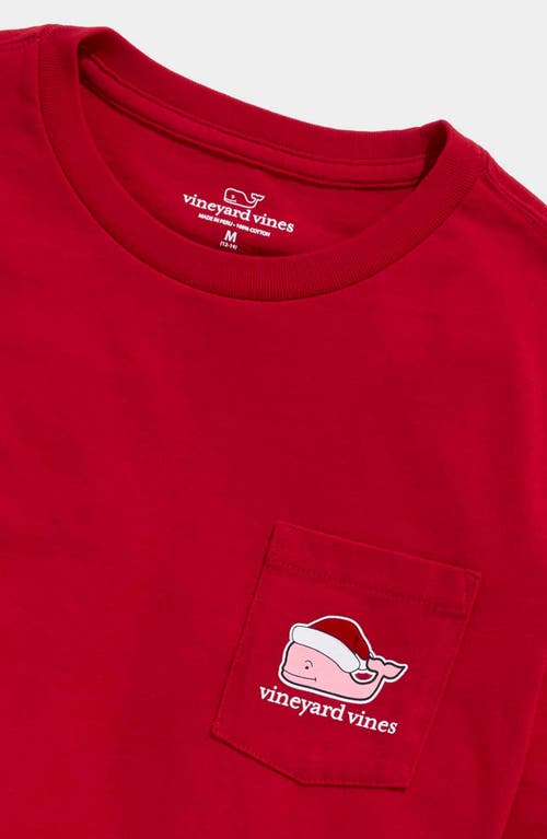 Shop Vineyard Vines Kids' Santa Whale Long Sleeve Cotton Pocket T-shirt In Red Velvet