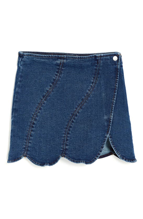 Shop Tractr Kids' Scallop Hem Denim Skirt In Dark Indigo