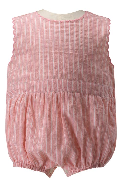 Rachel Riley Stripe Scallop Edge Cotton Bubble Romper Pink at Nordstrom,