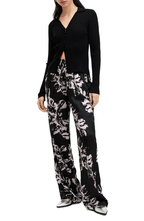 Shop Allsaints Charli Floral Satin Pants In Monica Black