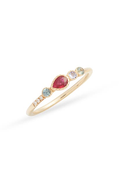 Click to view more detailed imagery on our partner's website Jennie Kwon Designs Ruby Teardrop Diamond Ring In Yellow Gold/ Ruby