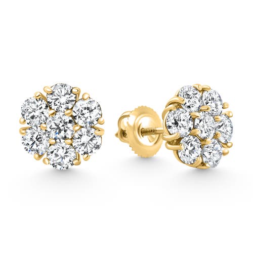 Bliss Diamond 3.60ct Diamond Cluster Pave Studs Screwback Earrings 14k Gold Lab Grown In Yellow Gold