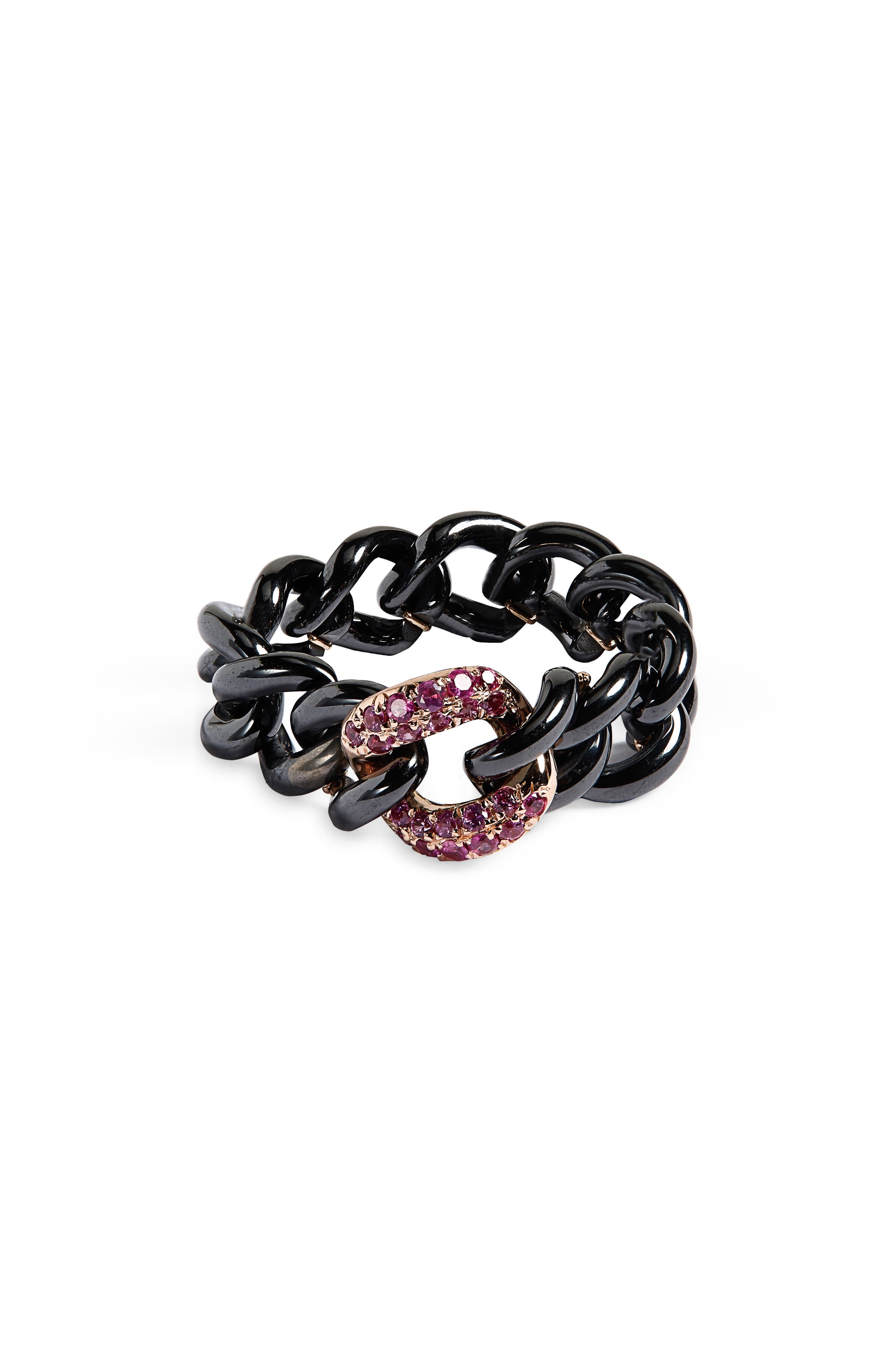 SHAY Semiprecious Stone Pave Link Ring in Pink Sapphire at Nordstrom, Size 7 Us
