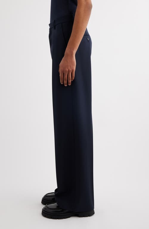 Shop Ami Alexandre Mattiussi Ami Paris Wool Gabardine Wide Leg Pants In Navy Blue/4011