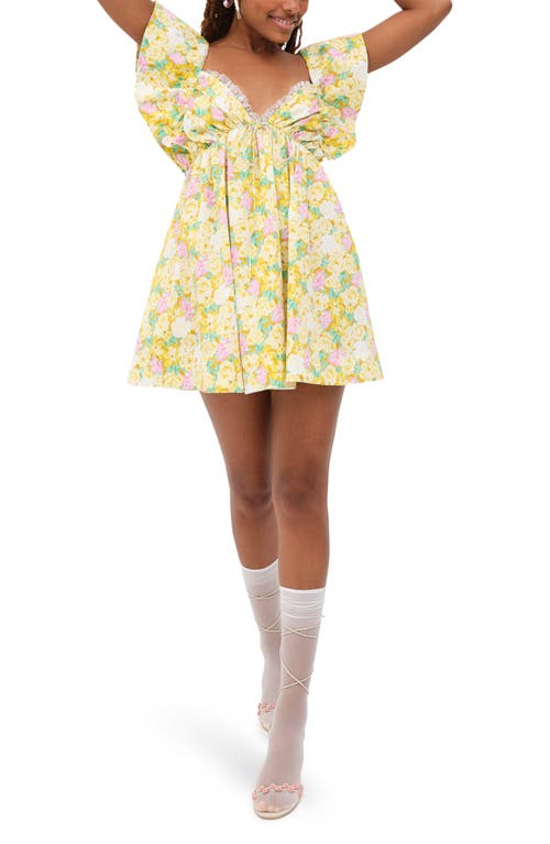 For Love & Lemons Tamra Floral Babydoll Dress in Yellow | Smart Closet