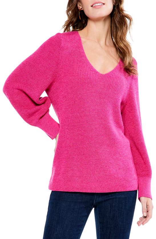 Nic + Zoe Shaker Stitch Cotton Blend Crewneck Sweater In Magenta Rose