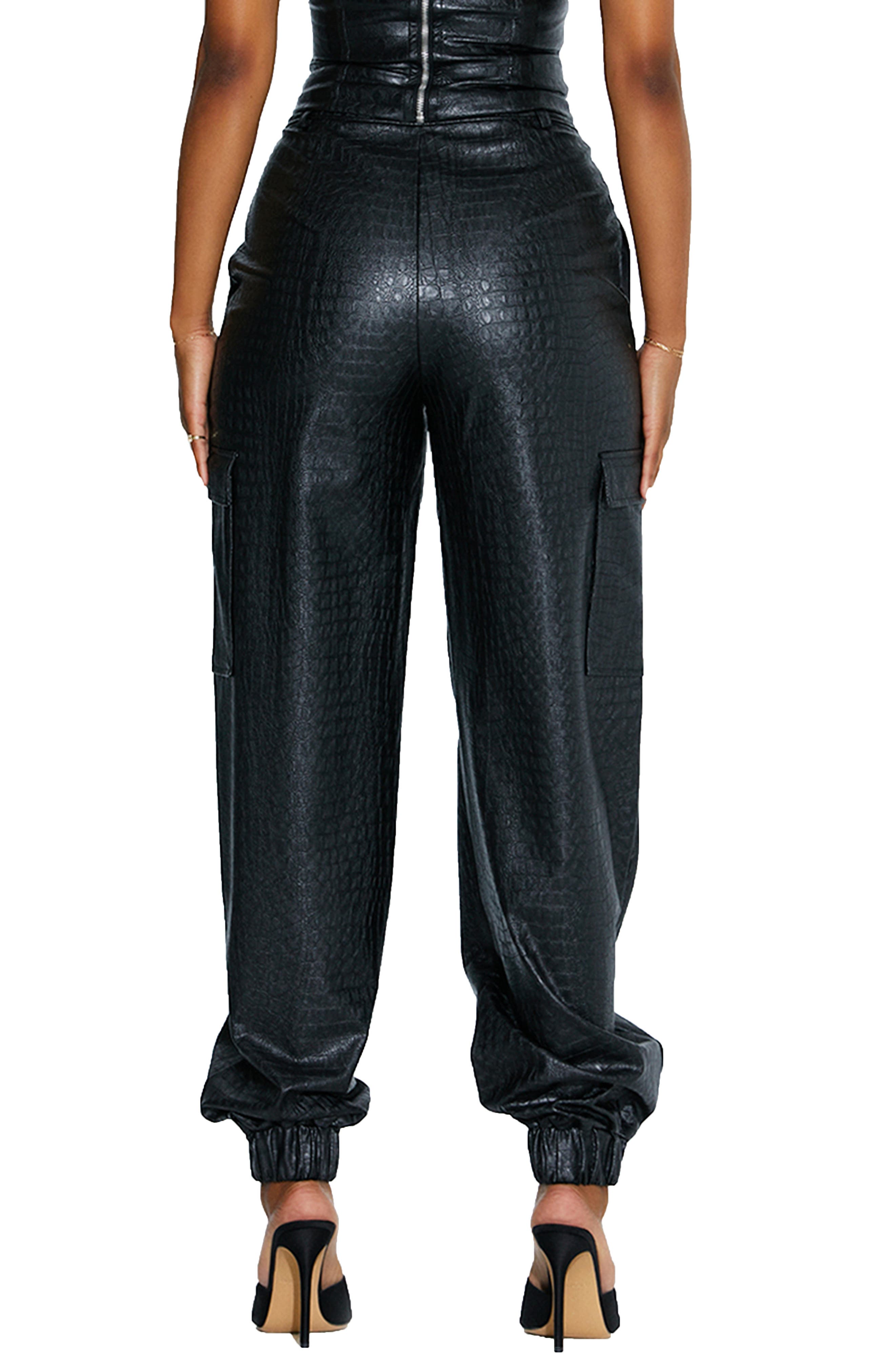 Naked Wardrobe The Crocodile Faux Leather Joggers in Black | Smart Closet