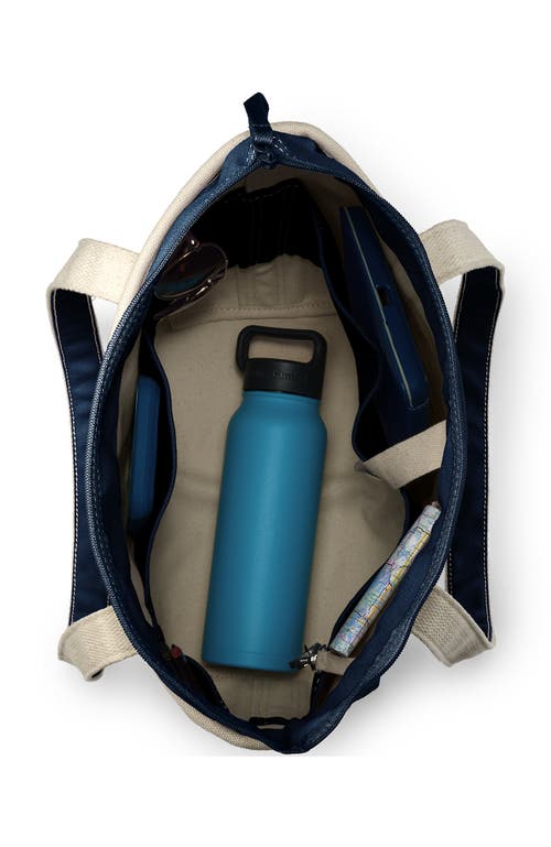 Lands' End Zip Top Long Handle Canvas Tote Bag In Natural/radiant Navy