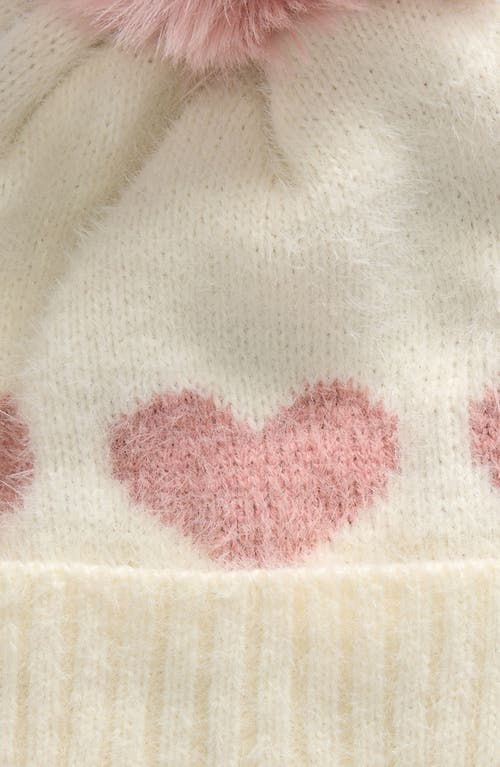 Shop Capelli New York Kids' Hearts Pompom Beanie & Magic Mittens Set In Ivory Combo