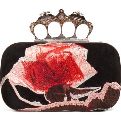 Alexander Mcqueen Embroidered Roses Knuckle Box Clutch - Black