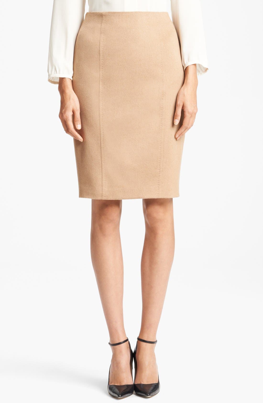 camel colored pencil skirt