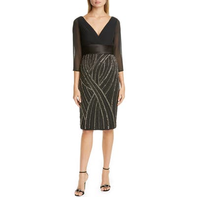 Pronovias Embellished Chiffon Cocktail Dress, Black