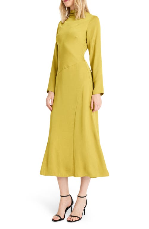 Shop Luxely Funnel Neck Long Sleeve Midi Dress In Olive Oil