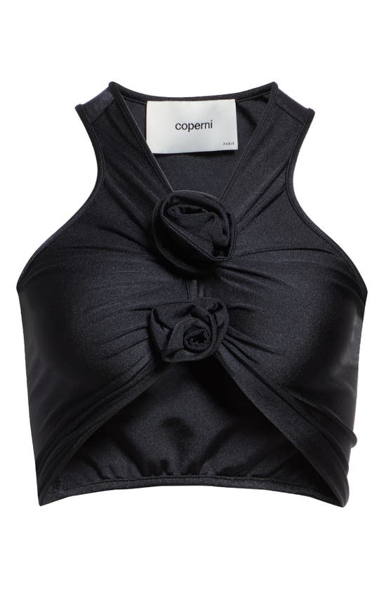 Shop Coperni Rosette Racerback Stretch Jersey Crop Top In Black