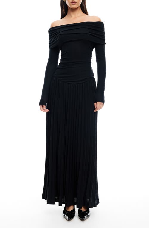 LIONESS Field of Dreams Off the Shoulder Long Sleeve Maxi Dress in Onyx 