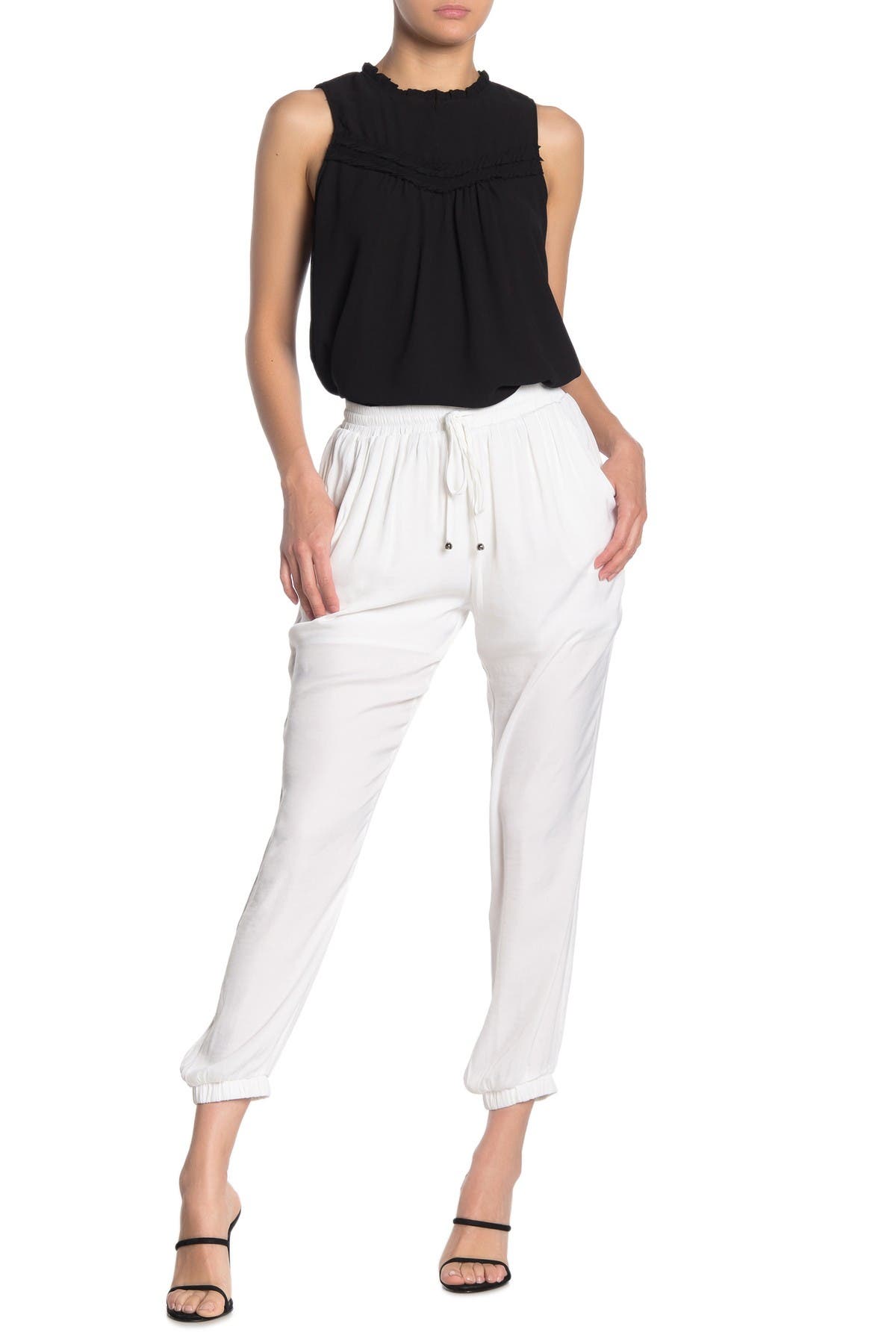 white satin joggers