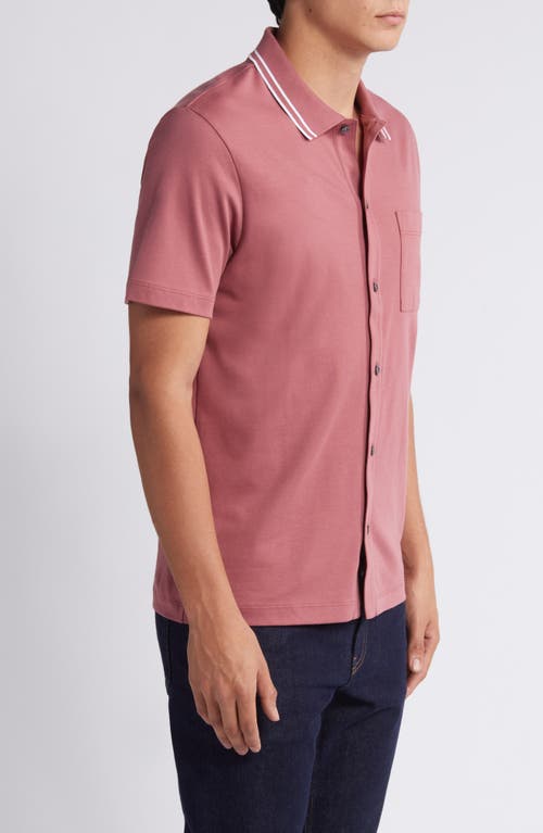 Shop Hugo Boss Boss Powell Tipped Short Sleeve Knit Button-up Shirt In Open Red