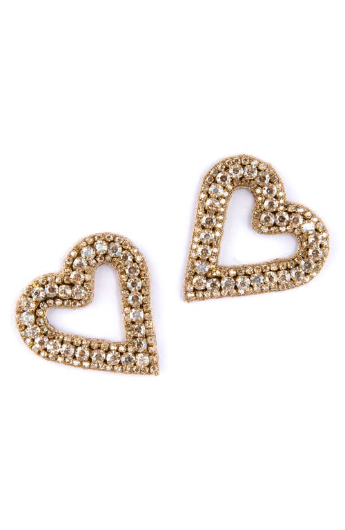Bia Crystal Pavé Heart Drop Earrings in Gold