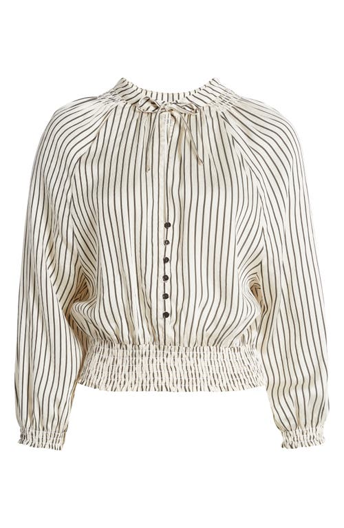 Shop Sessun Sessùn Swing Stripe Smocked Waist Blouson Top In Swing-white Black