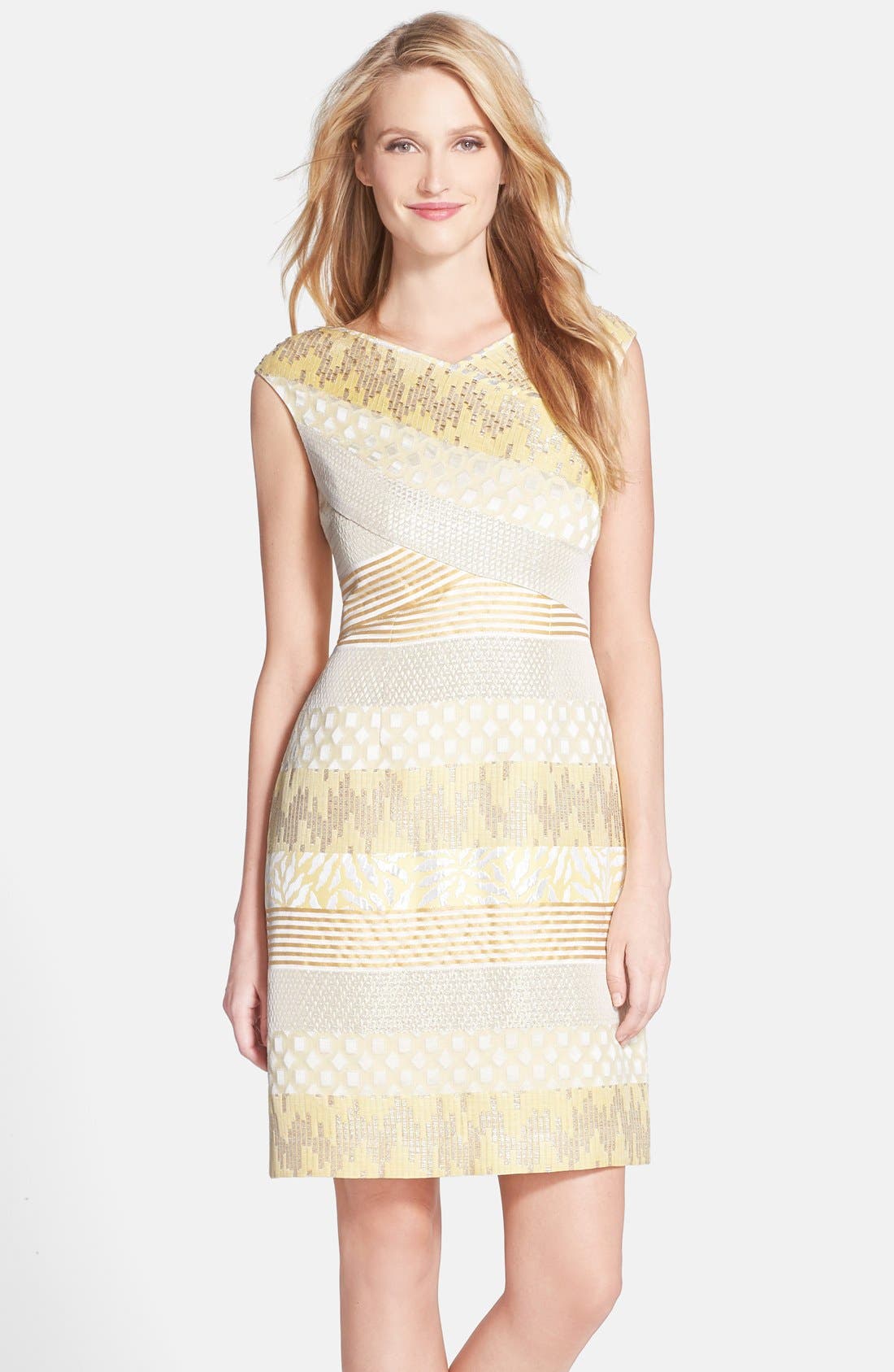 Kay Unger Metallic Stripe Jacquard Sheath Dress Nordstrom