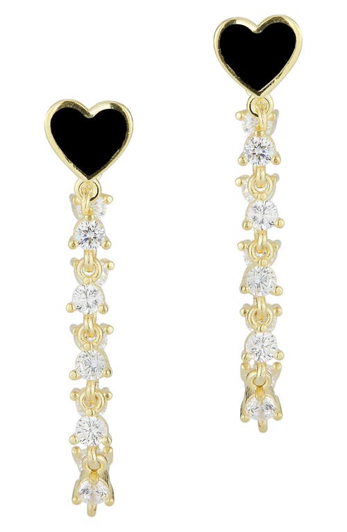 Sphera Milano Cz Heart Enamel Chain Drop Earrings In Gold/black