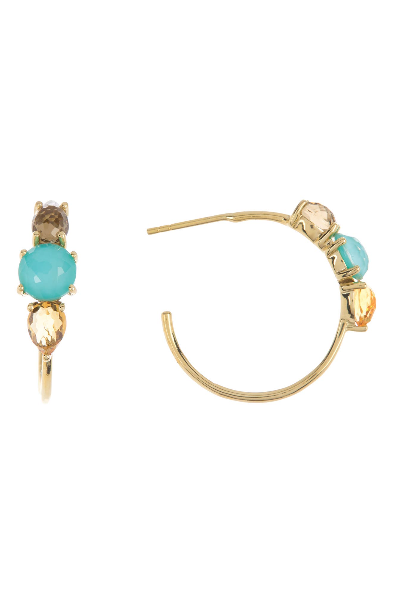 Ippolita 18k Gold Rock Candy Prong Set 3-stone 20mm Hoop Earrings