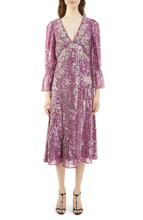 Erdem Eva Crystal Embellished Sequin Midi Dress in Amethyst/Crystal