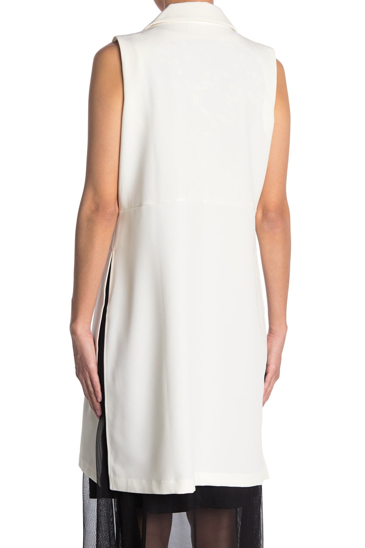 T Tahari Notch Lapel Open Front Side Slit Long Vest In Open White36