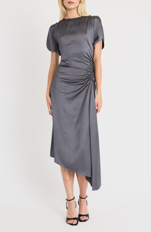 Shop Luxely Short Sleeve Asymmetric Draped Midi Dress In Eiffel Tower