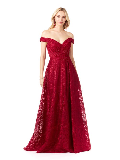 Lara New York Off Shoulder Ballgown In Dark Red