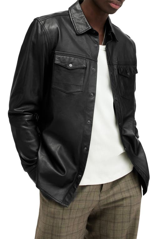 AllSaints Ethan Leather Shirt Jacket Black at Nordstrom,