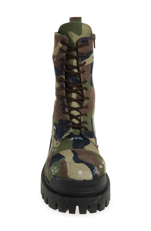 Shop Balenciaga Strike Camo Canvas Combat Boot In Dark Camo