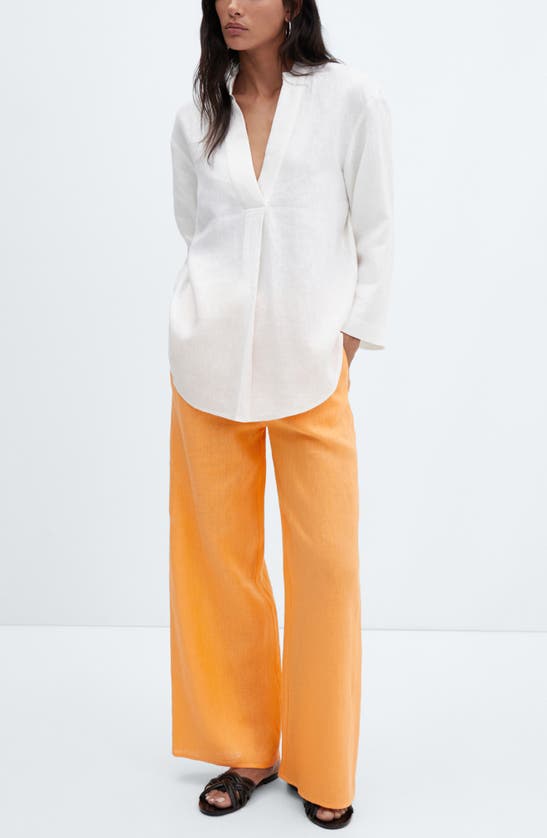 Shop Mango Linen Drawstring Pants In Clementine