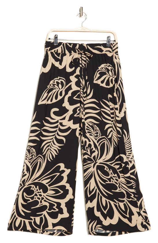 Shop Adrianna Papell Drawstring Waist Pants In Black Ornate Floral