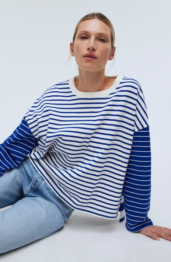 Shop Madewell Easy Contrasting Stripe Long Sleeve Rugby T-shirt In Pure Blue
