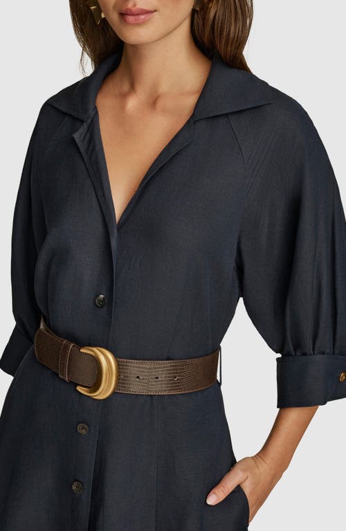 Shop Donna Karan New York Belted Linen Blend Midi Shirtdress In Nightfall