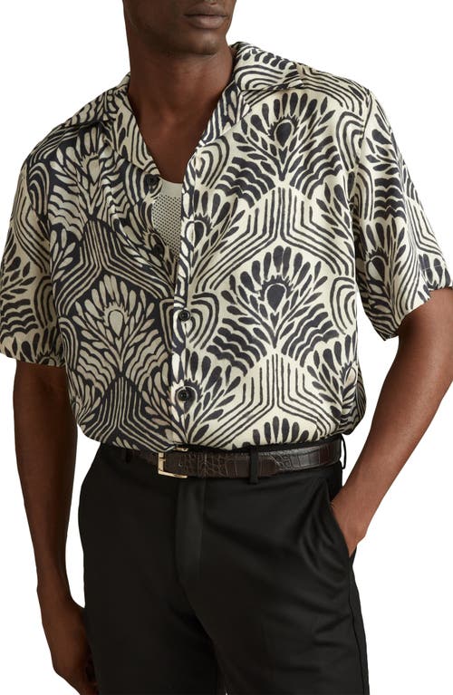 Reiss Levesi Relaxed Fit Camp Shirt White/Black at Nordstrom,