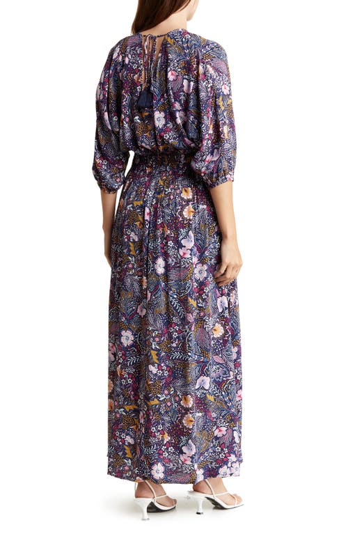 Shop Lovestitch Floral Dolman Sleeve Maxi Dress In Navy/berry