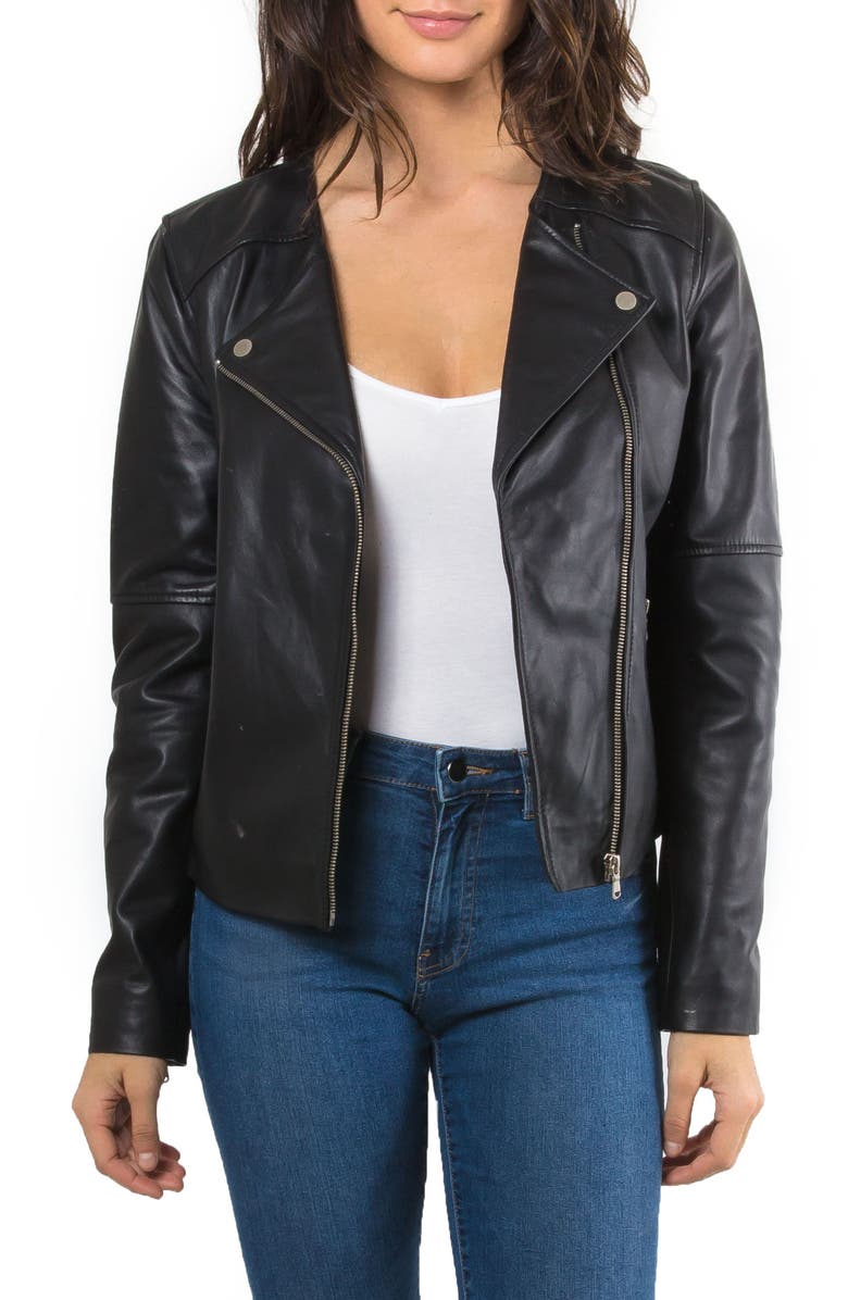 Bagatelle Leather Biker Jacket, Main, color, 