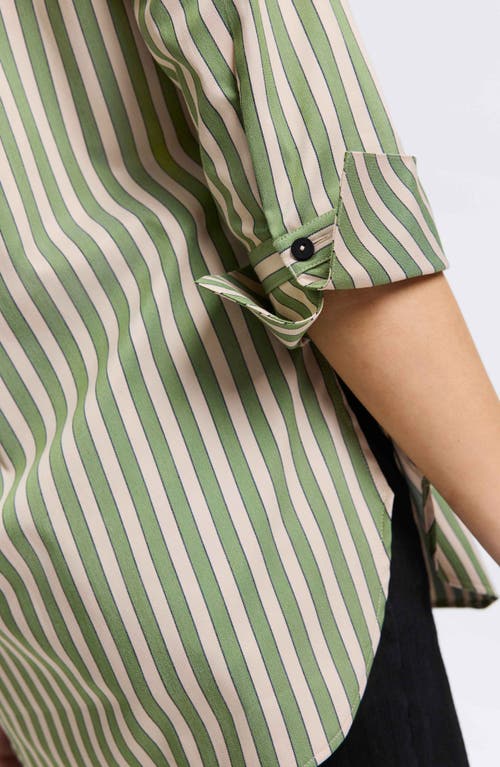 Foxcroft Madison Stripe Stretch Cotton Blend Top In Olive/neutral