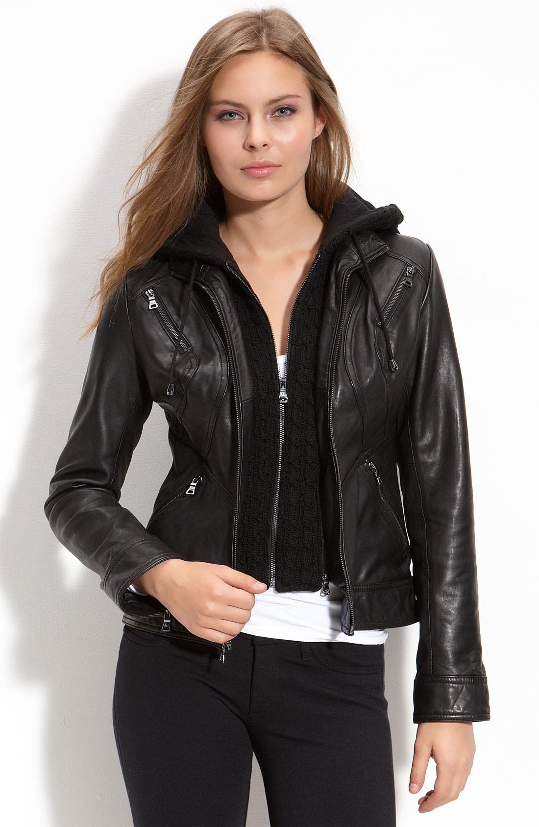 GUESS Leather Jacket with Zip Out Knit Liner Nordstrom