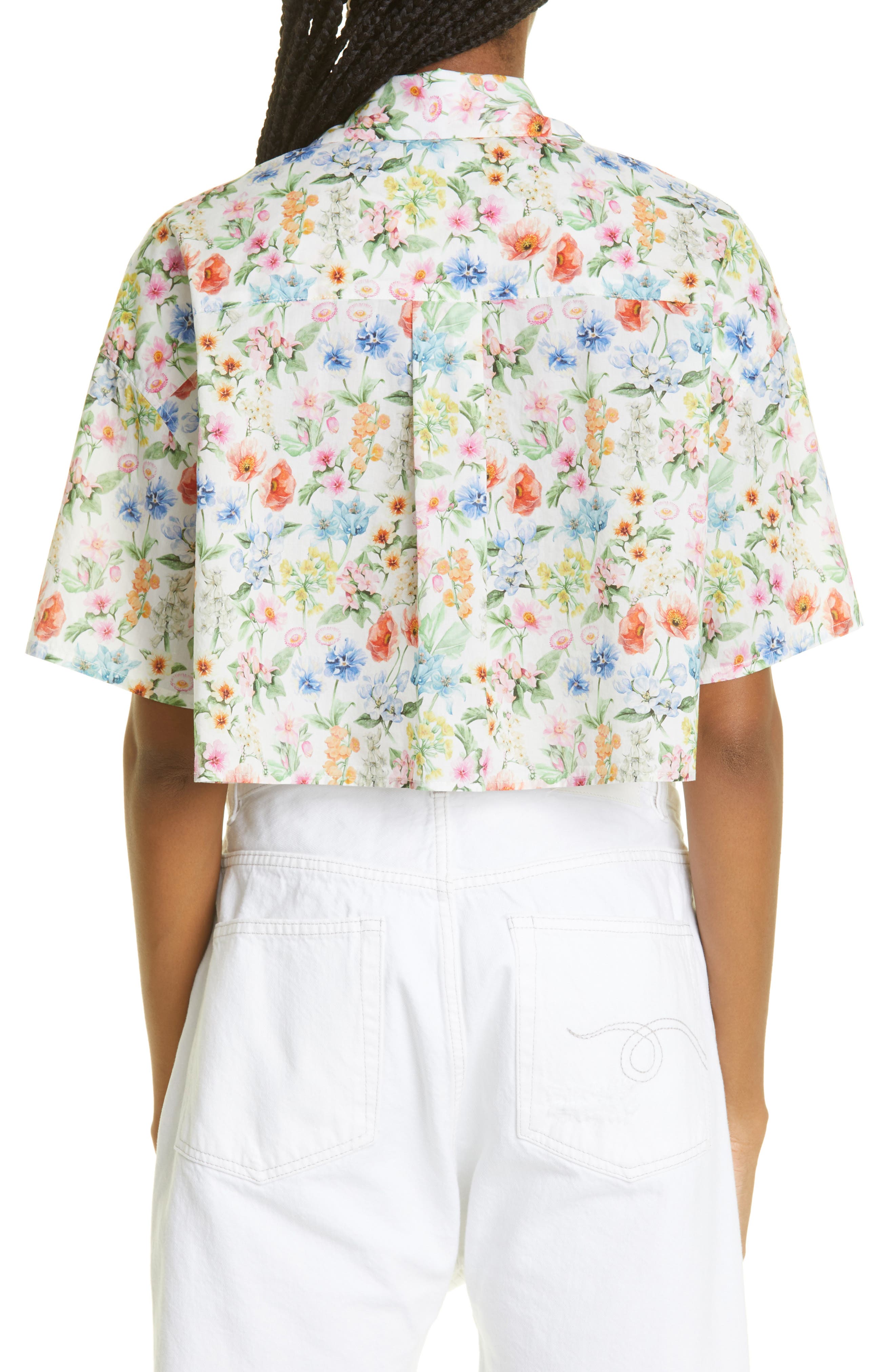 R13 Floral Print Crop Cotton Button-Up 