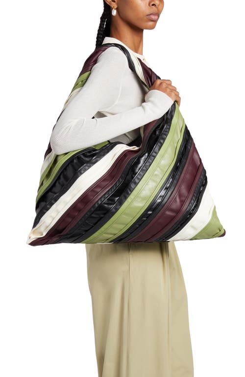 Bottega Veneta Large Hob Stripe Leather Hobo Bag In Black/green Multi