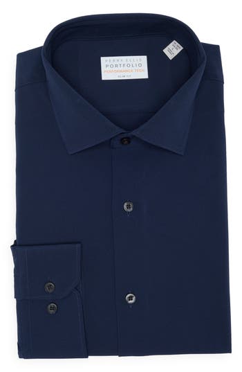 Perry Ellis Performance Tech Solid Shirt In True Navy