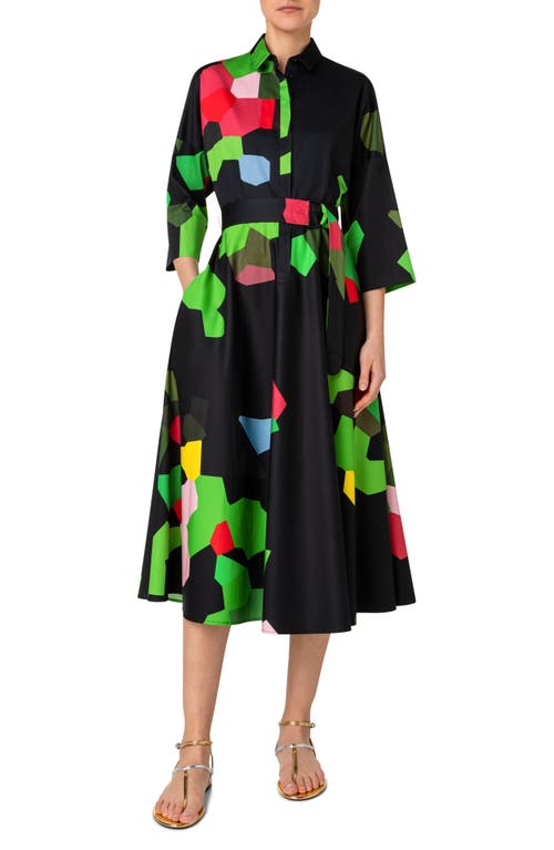 Akris punto Kaleidoscope Print Cotton Poplin Shirtdress in 096 Black-Multicolor