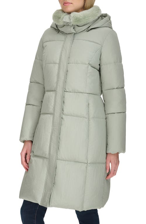 Shop Cole Haan Channel Quilted Shimmer Nylon Puffer Coat With Removable Hood In Sage